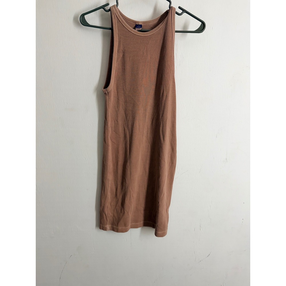 Old Navy Ribbed Mini Dress Brown Tan High Neck Racerback Bodycon Petite S